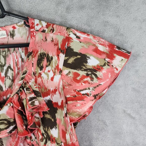 Women's Cato Ruffle Front Top Blouse Abstract Print V Neck Short Sleeve Size L - Picture 5 of 11